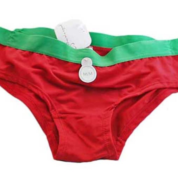 PANTIES, LADIES MEDIUM, RED WITH GREEN TRIM, 10% SPANDEX, BIKINI, WORDS "NAUGHTY - Picture 1 of 2